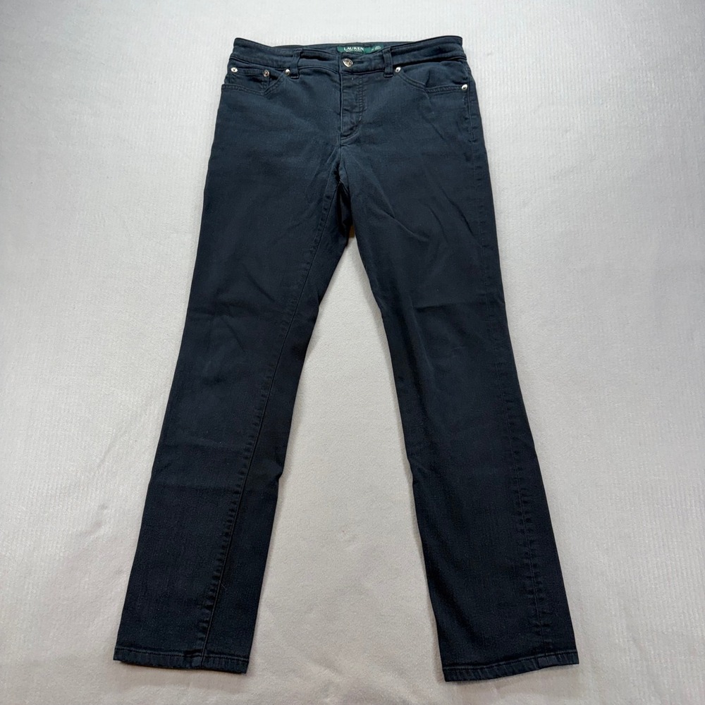 Lauren Ralph Lauren Premier Straight Pants Womens 10 Black Stretch Denim Jeans